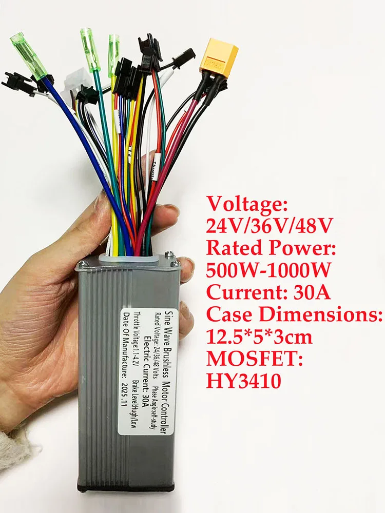 AliExpress NONE 24V/36V/48V 3Mode Sine Wave Brushless Motor Controller 500W 750W 1000W 25-30A For S866 V889 S966 No. 2 Protocol LCD Meter E-Bike