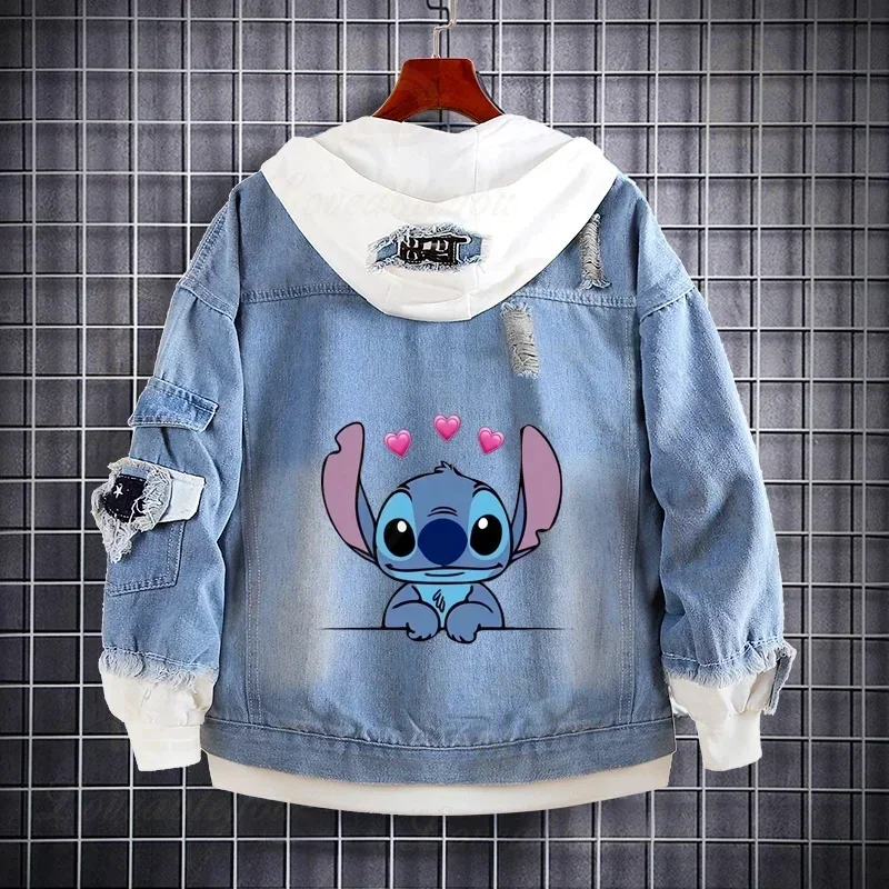 Dis Anime Cartoon Stitch Denim Jean Jacket Coat Harajuku Boy Girls Clothes Kawaii Lilo Denim Hoodies Spring Autumn Jackets