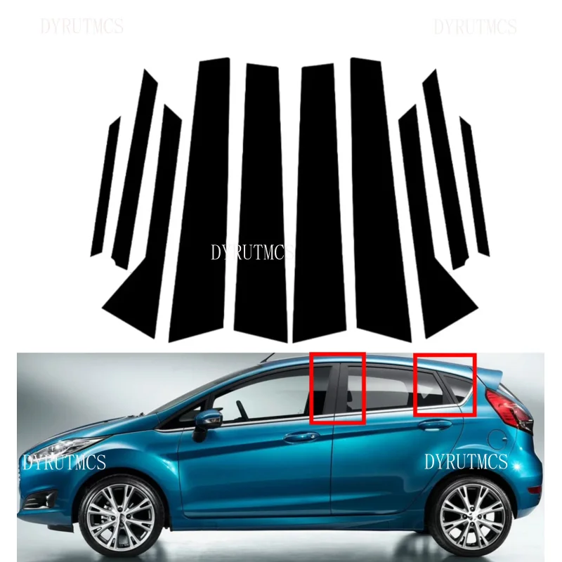 

10PCS Glossy Black Silver Carbon Pillar Post Fit ForFord Fiesta 2008-2019 2017 2018 Door Window Column BC Trim Sticker Cover