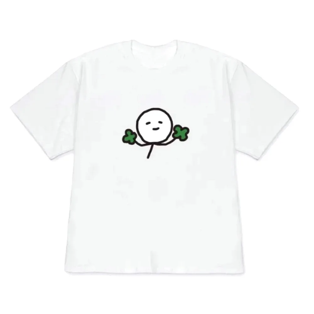 27 Cute Four Leaf Clover Line Figure Short-sleeved T-shirt Soft Casual Tee for Daily Wear Korean Style Versatile Minimalist Top