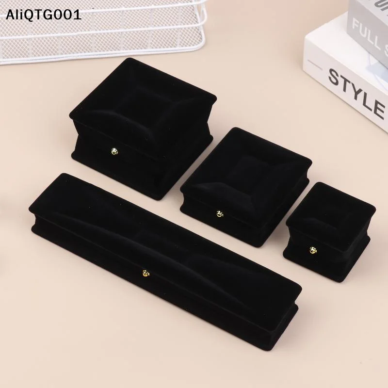 Black Velvet Jewelry Box With Gold Clasp Ring Pendant Bangle Necklace Storage Case For Jewelry Display Women Gifts