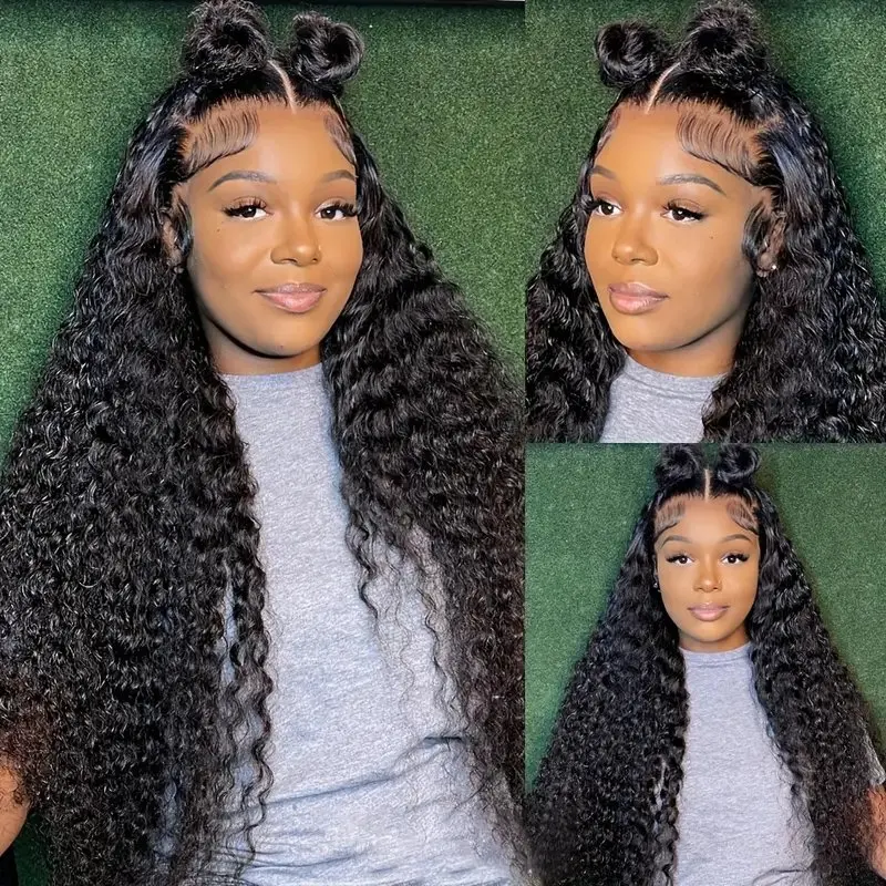 13x4 Lace Front  Full 150% Natural Black Curly 42 Inch Glueless 13x6 Deep Wave Frontal Wig For Women Human Hair Wigs