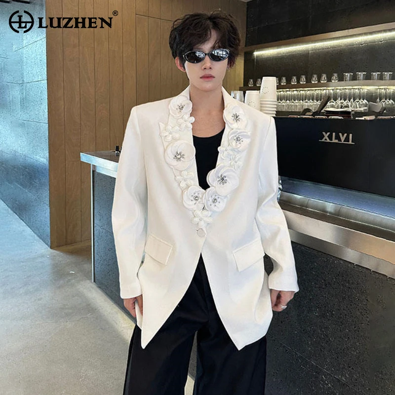 

LUZHEN 2026, новый оригинальный трехмерный лоскутный дизайн, пиджак, пальто, мужская мода, красивая элегантная повседневная мужская одежда JY5789