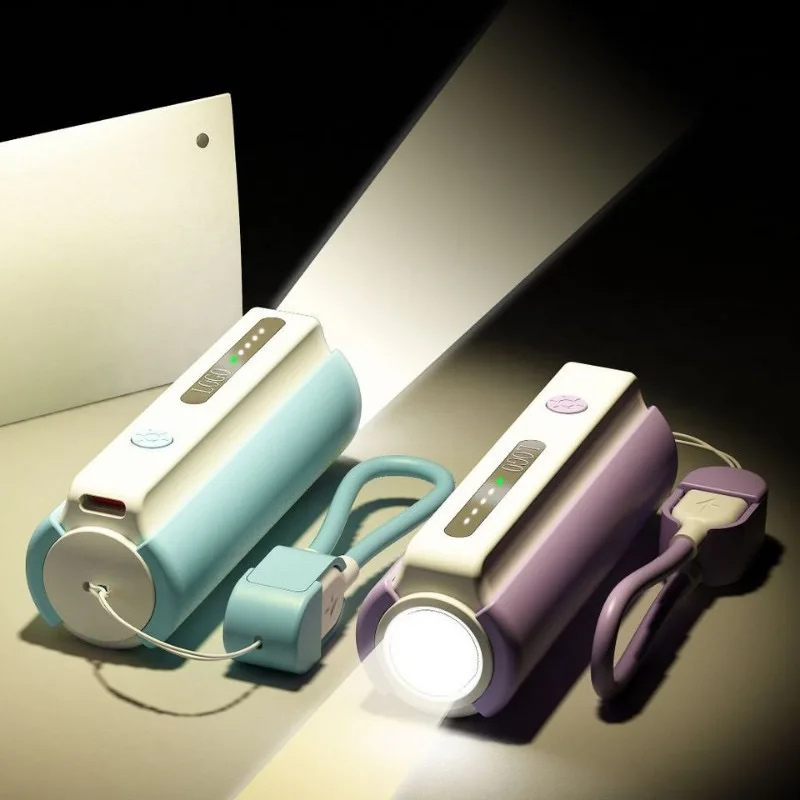 Capsule Power Bank 5000 Mah Large Capacity with Built-In Flashlight Fast Charging Rechargeable Compact Mobile Power Supply Outdoor Strong Light Flashlight Power Bank Emergency Power Bank Flap Pocket Pants Power Bank Cy