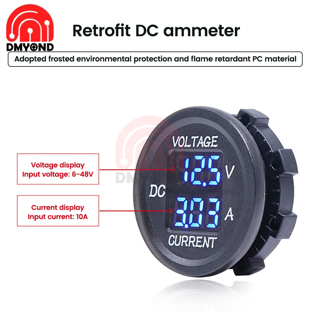 5V-48V Car Mini Waterproof Dual Voltage Meter 3-Digit Round LED Panel Digital Voltmeter Ammeter Tester Monitor Display Voltmeter