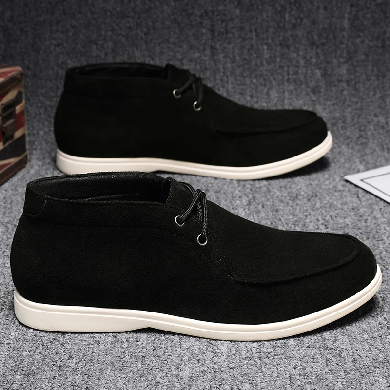 حذاء تشوكا كلاسيكي من جلد الغزال على الطراز البريطاني للرجال، حذاء كاجوال للكاحل بنعل أبيض، أسود وكاكي