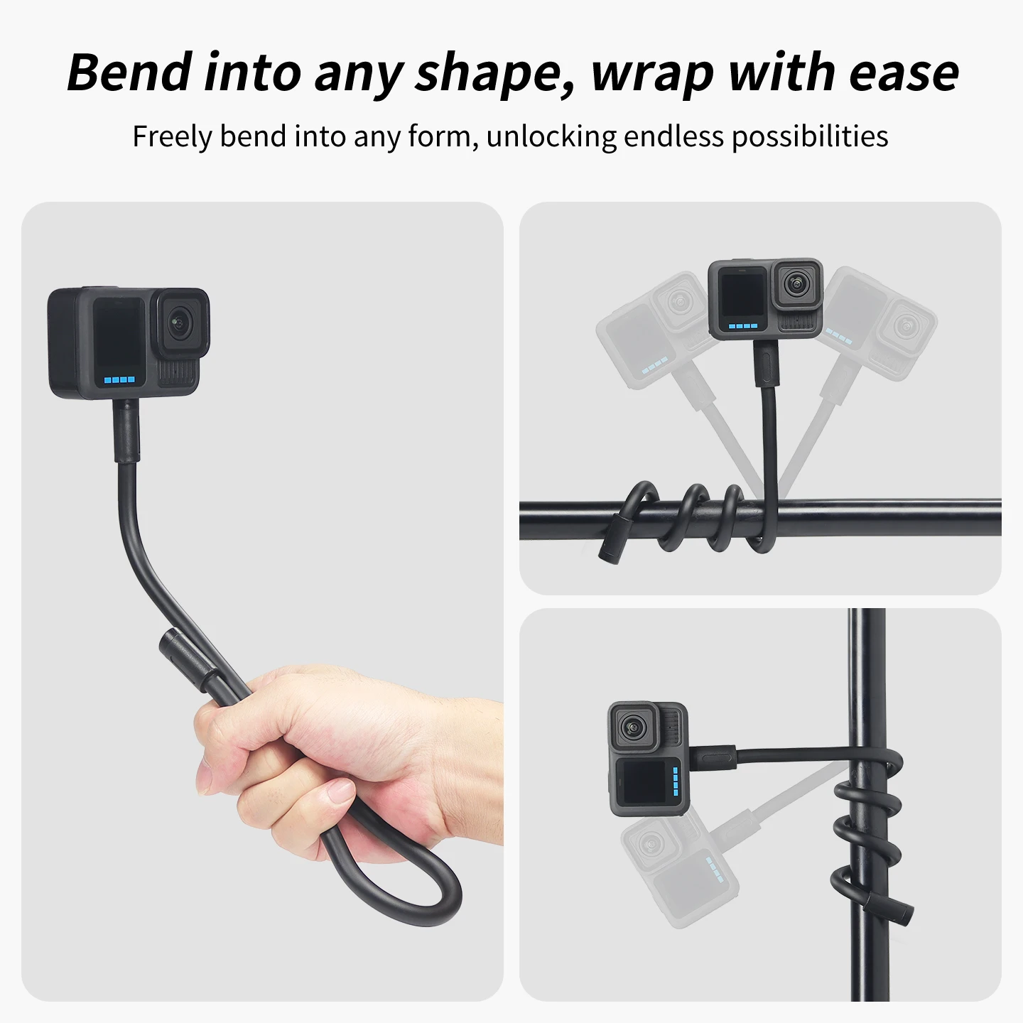 Flexibler Kamerahalter Stativhalterung für GoPro DJI Insta360 Kamera iPhone Huawei Magnet-Halterung Biegbarer Selfie-Stick mit Rotation – Detail 7