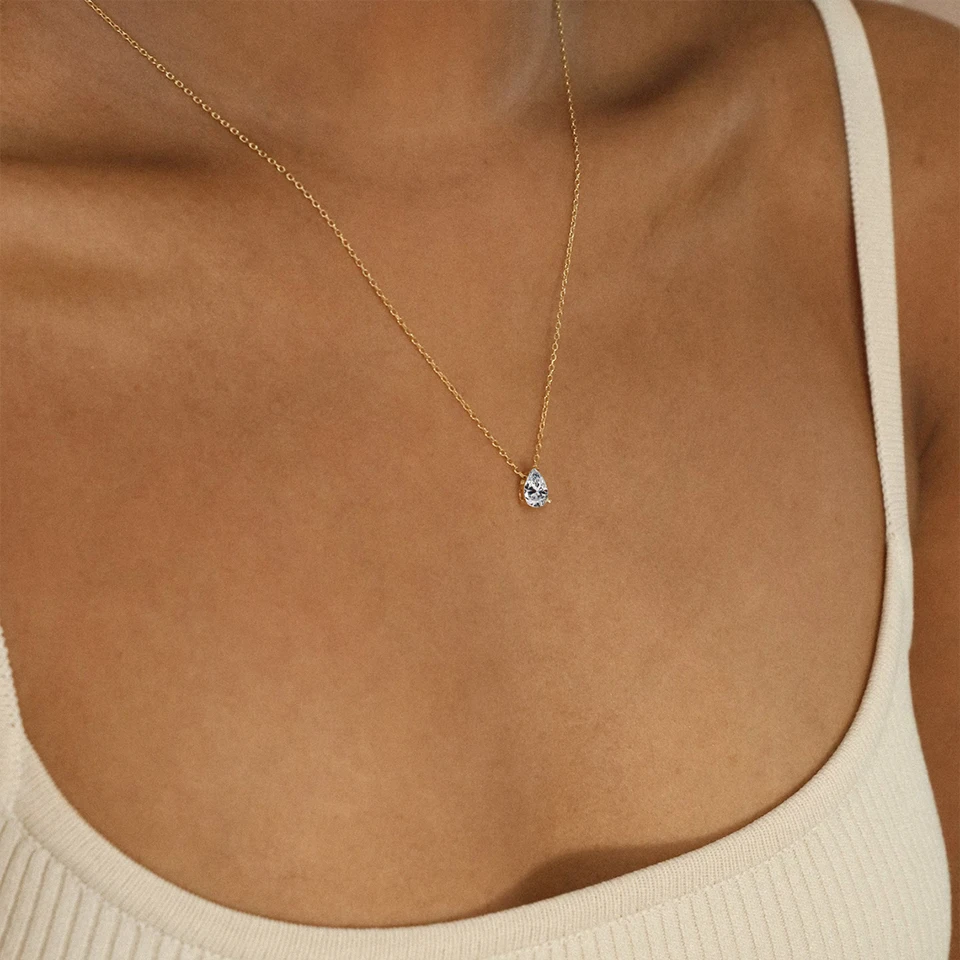EMANCO Bestseller Edelstahl Tropfenförmiger Zirkonia-Anhänger Glänzende Kristallkette Damen Geburtsstein Schlüsselbeinkette Großhandel – Detail 2