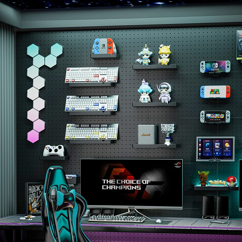 منظم حائط Pegboard لغرفة الألعاب، منظم رف تخزين المطبخ، ملحقات لوحة تخزين مثقوبة للمكتب المنزلي