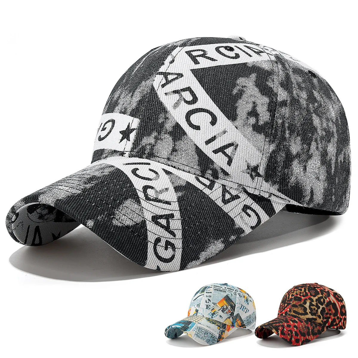 

Four Seasons New Baseball Cap Denim Tie-dye Print Cap Korean Athleisure Contrast Cap