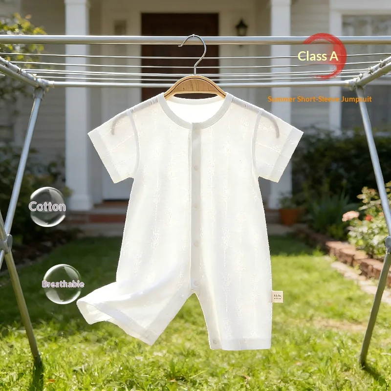 

Детский летний хлопковый комбинезон с коротким рукавом для кондиционированных помещений, мягкий, дышащий, облегающий, для ползания, для младенцев