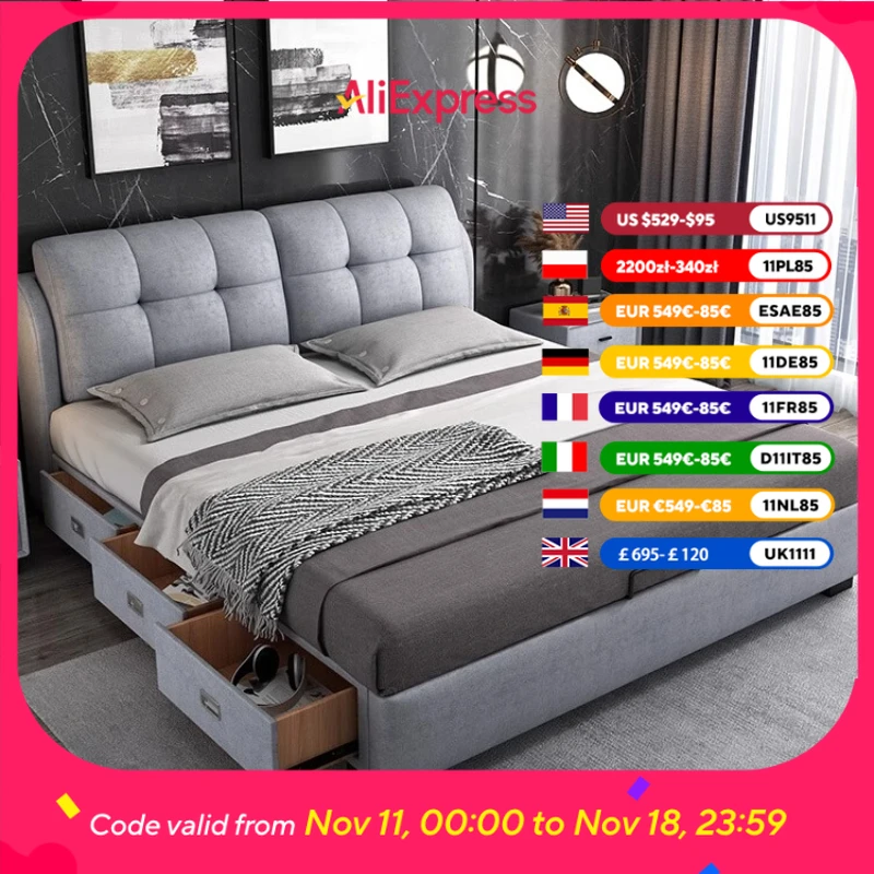

Современная двуспальная кровать для хранения вещей для взрослых, роскошный лофт, деревянная компактная двуспальная кровать, рамы с подсветкой, комплект мебели для спальни на 2 человека