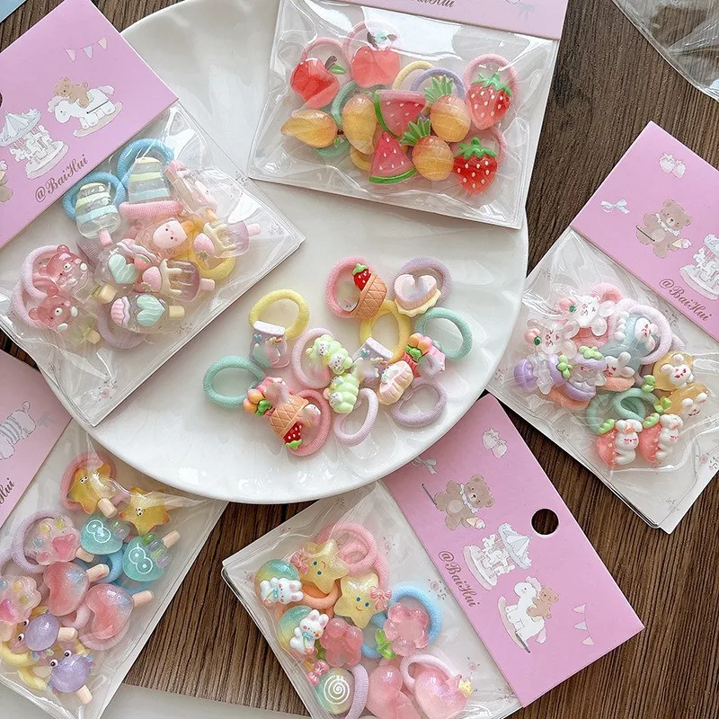 Bobine per capelli per bambini da 10 pezzi Anelli per capelli morbidi ed elastici Mini cravatte per neonati Accessori delicati senza danni Design di frutta