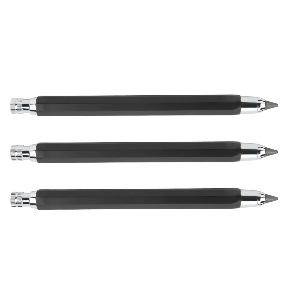 3pcs Built-in Sharpener Mechanical Carpenter Pencil Retractable Black Color 5.6mm Lead Holder Automatic Clutch Pencil