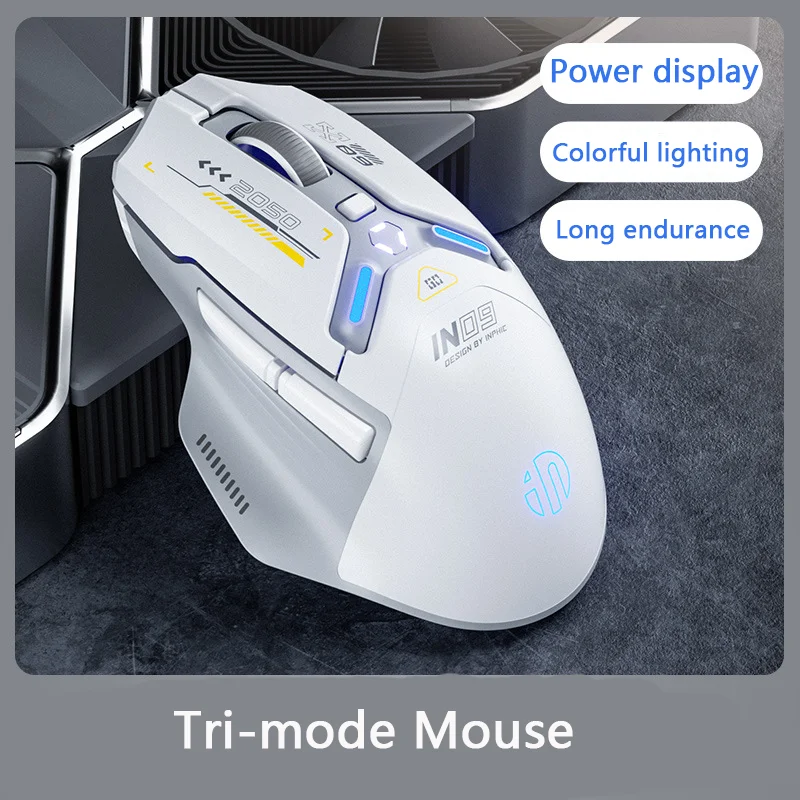 IN9 Tri-mode Wireless Bluetooth Mouse Wired Professional Gaming Mouse Luminous Type-C Charging Computer Office Mause For Gamer