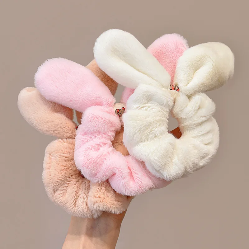 

Cute Furry Headband Rubber Band Hair Accessories For Women In Autumn And Winter Plush Rabbit Ears Large Intestine Hair Ring