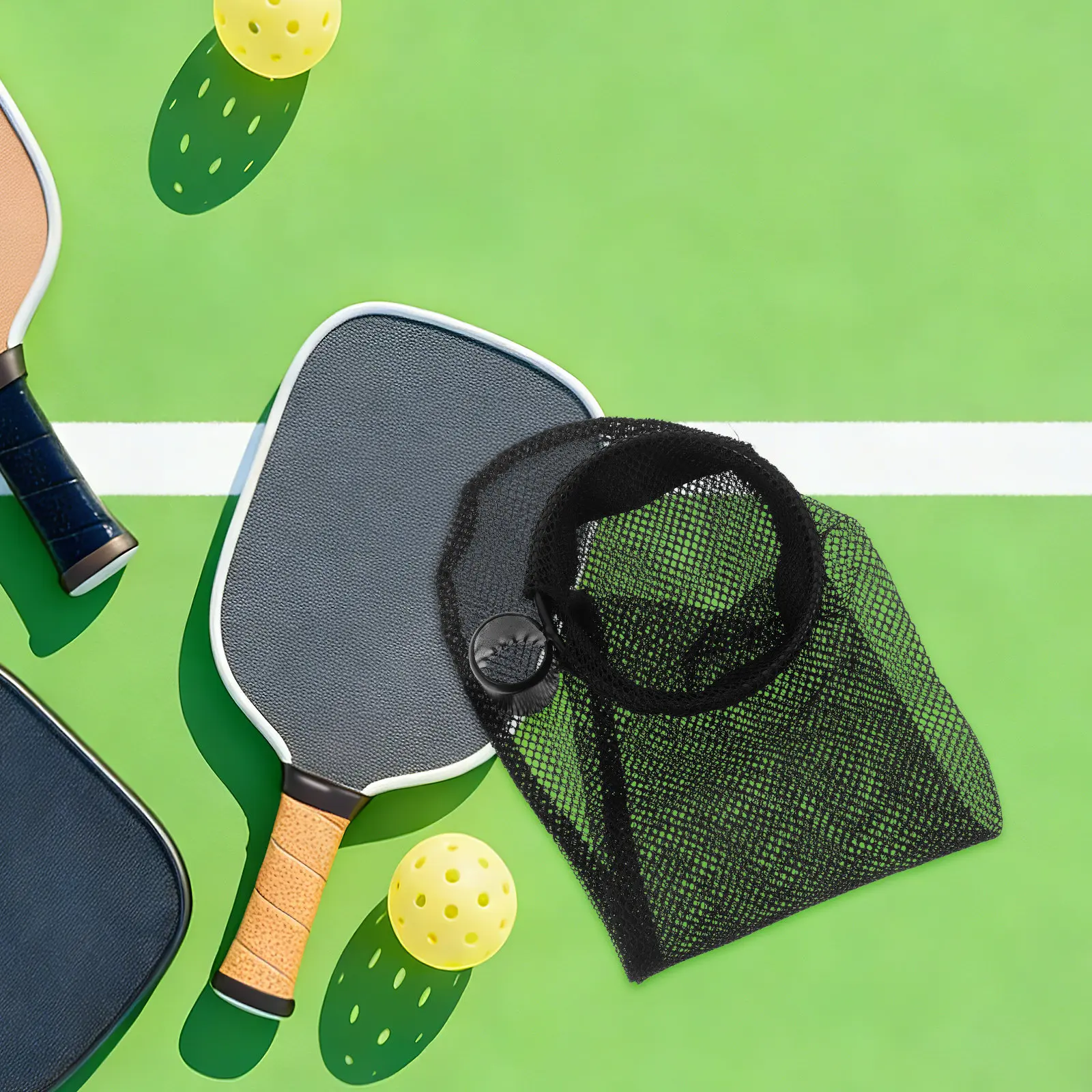 Adjustable Pickleball Ball Holder Mesh Bag Stable Base Portable Indoor Outdoor Storage Net Bag for Balls Paddles Organizer