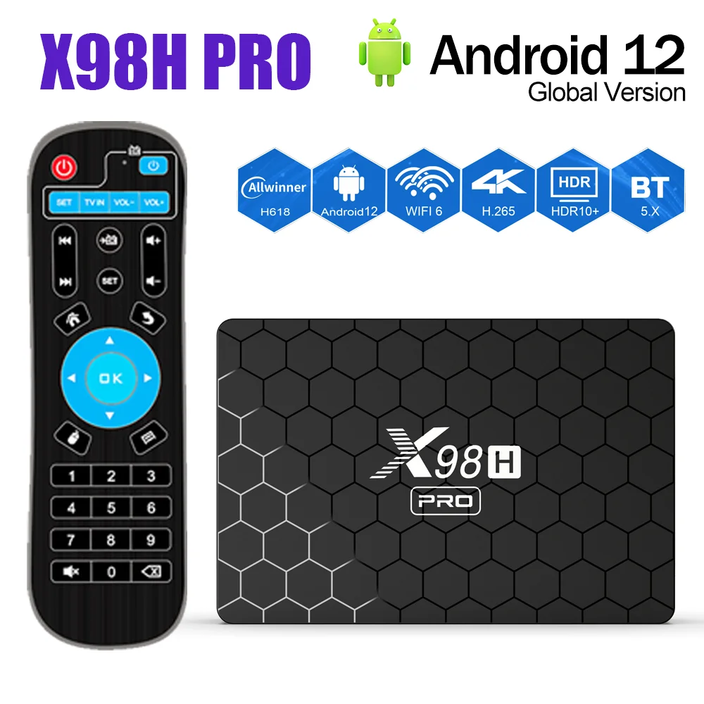 Wifi6 X98H PRO TV Box Android12 Allwinner H618 2G 16G 4GB 32/64GB 1000M LAN BT5.0 2.4G 5G Wifi HD في مجموعة مشغل الوسائط