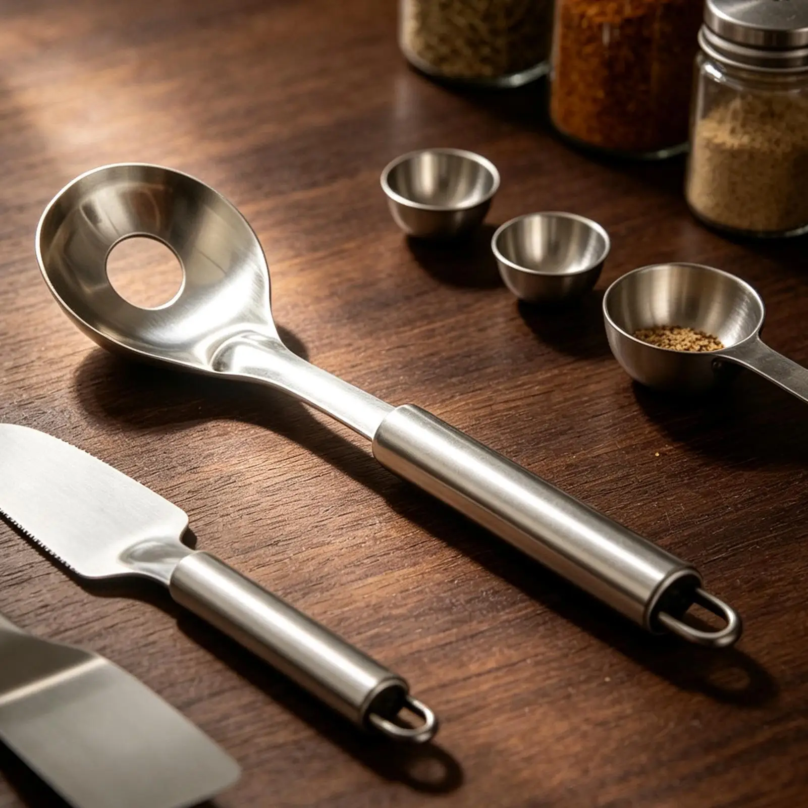 Fotografia 5: Colher para fazer almôndegas, utensílio de cozinha manual em aço inoxidável, ideal para preparar almôndegas em casa, bares, cozinhas e para refeições em família.