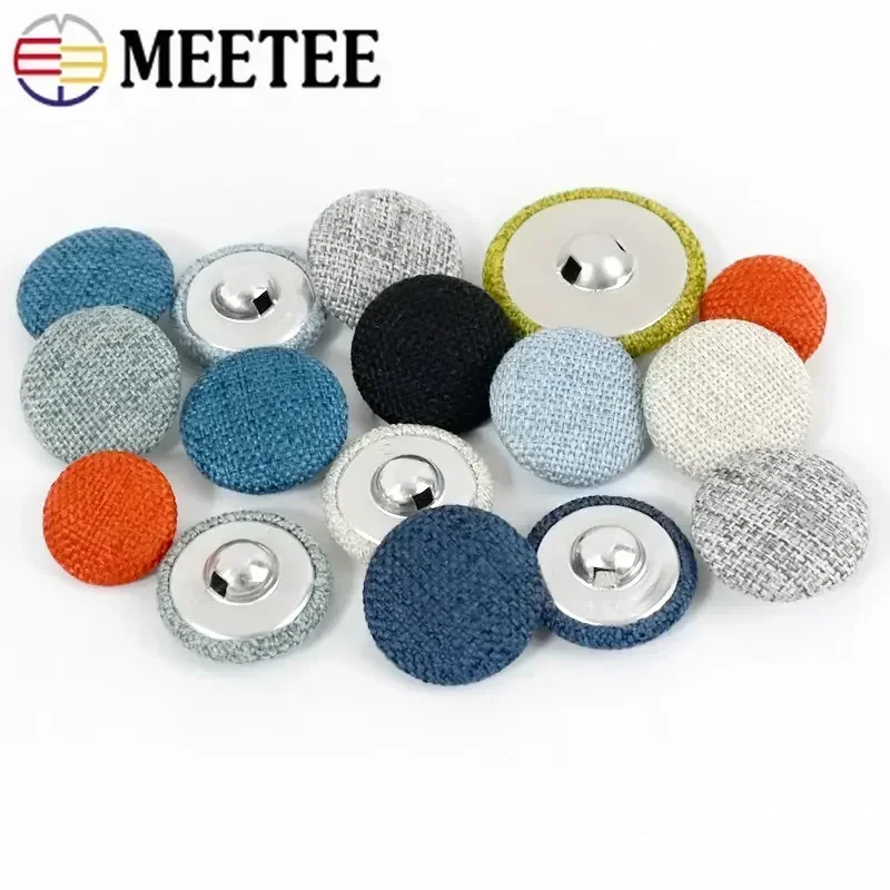 30Pcs 11-30mm Metal Linen Covered Button For Clothes Sofa Cushion Decor Round Shank Buttons DIY Suit OverCoat Sewing Accessories