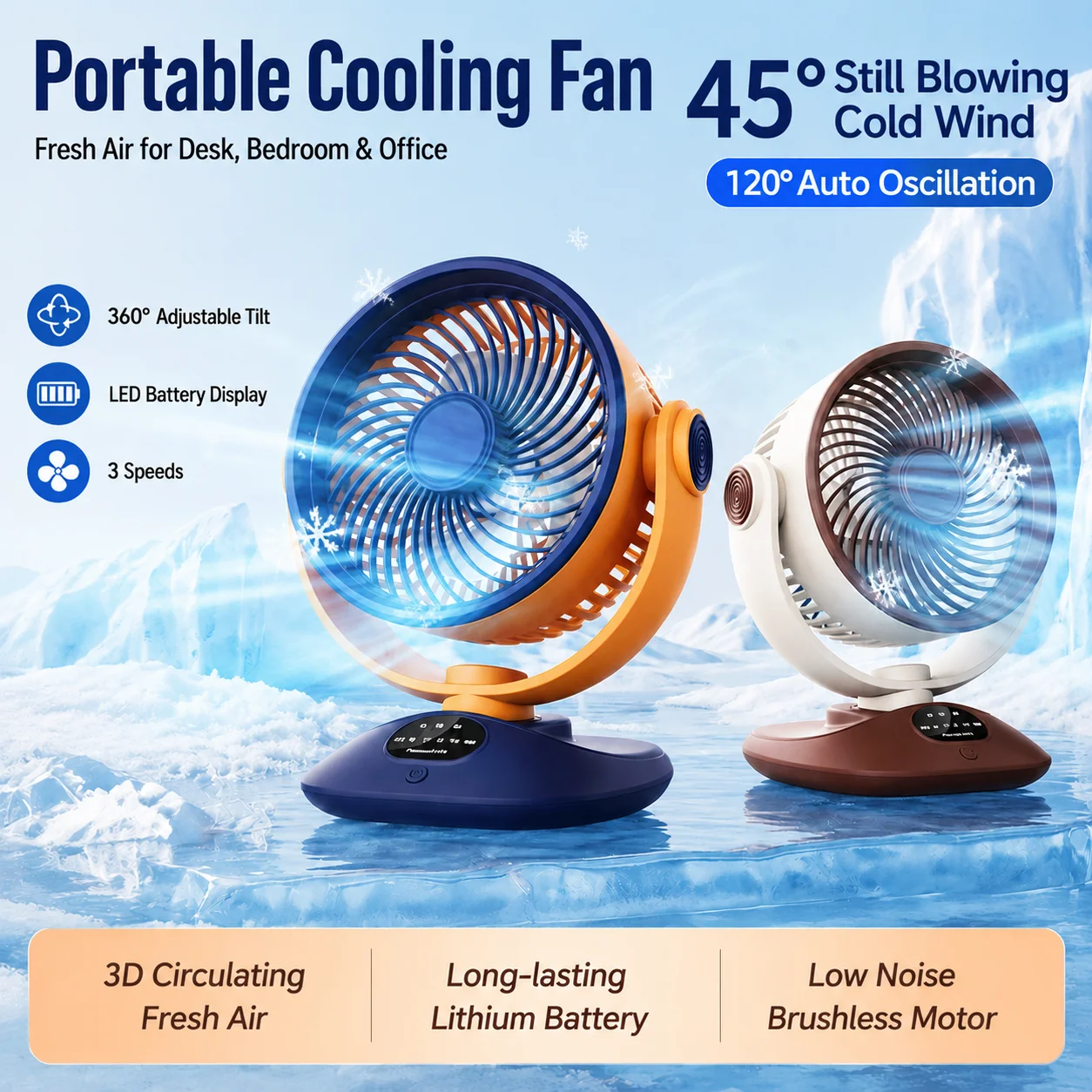 Personal Cooling Fan Low-noise Rechargeable Battery Operated Fan Outdoor Cordless Fans Desk Air Circulator Fan Camping Fans