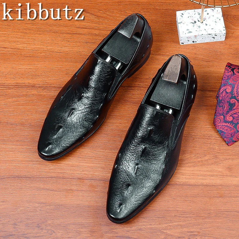 Pointed Toe Soft Sole Men Business Shoes Luxury Genuine Leather Crocodile Pattern Slip On Loafers Male Drive Work Wedding Shoes