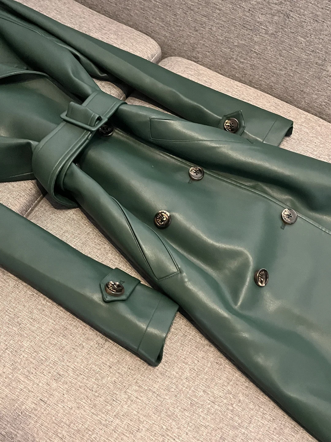 معطف S' مزدوج الصدر بحزام متوسط الطول من الجلد لخريف وشتاء جديد Sle Cleanfit Sle X635 معطف Faion للسيدات