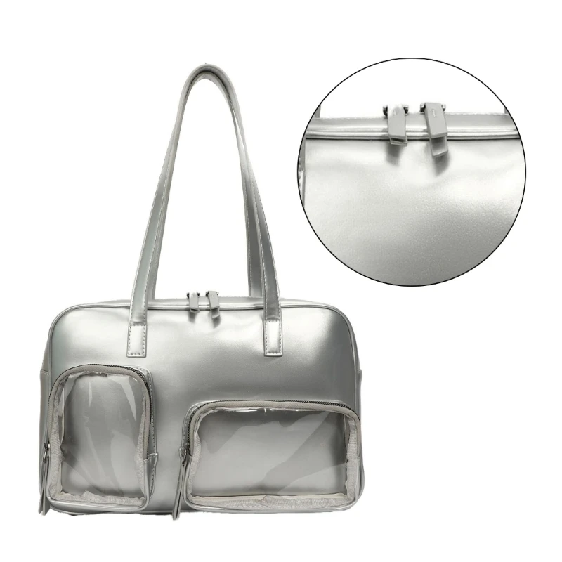 Ita Bag Handbag PU Leather Underarm Bag Clear Window Shoulder Bag for Student Women Girls Pin Display Handbags