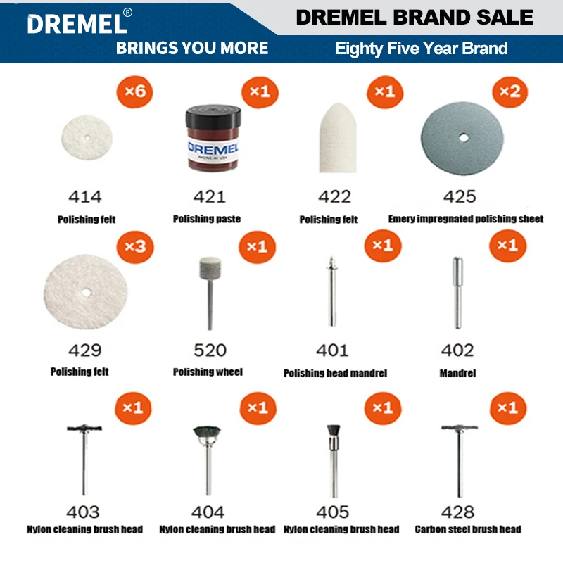 Dremel 684 20-Piece Cleaning And Polishing Rotary Multi Tool Accessory Kit With Case Packing Includes Buffing Wheels Polishing