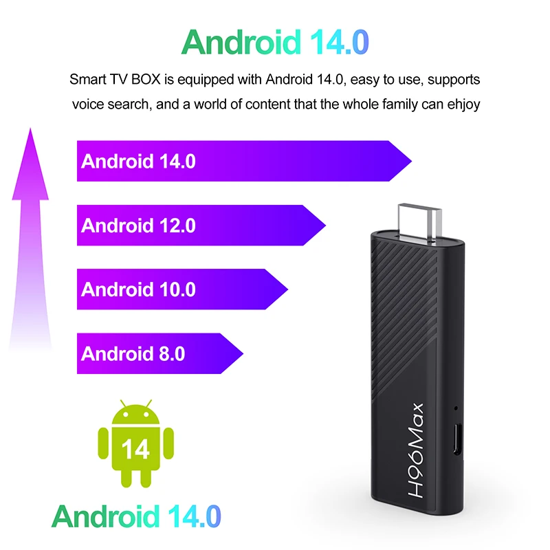 H96 MAX H313 TV Stick Android 14 رباعي النواة WiFi6 & BT5.0 4K @ 60fps ATV Launcher Google Voice Assistant AI Media Player TV Box