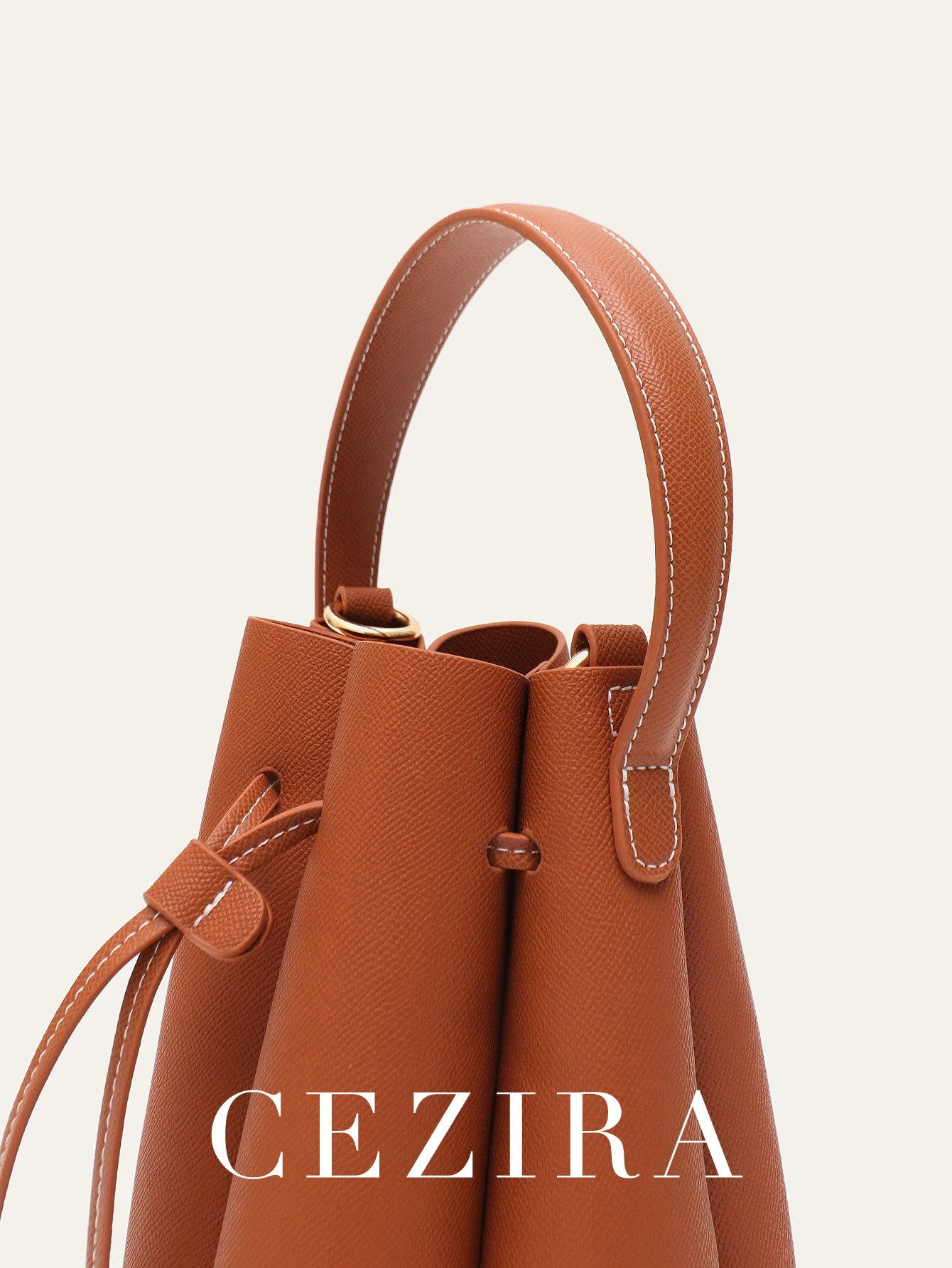 Women\'s Chic Design Top-handle Bucket Bag PU Leather Patchwork Petals Shaped Drawstring Shoulder Cross body Handbag Fashionable