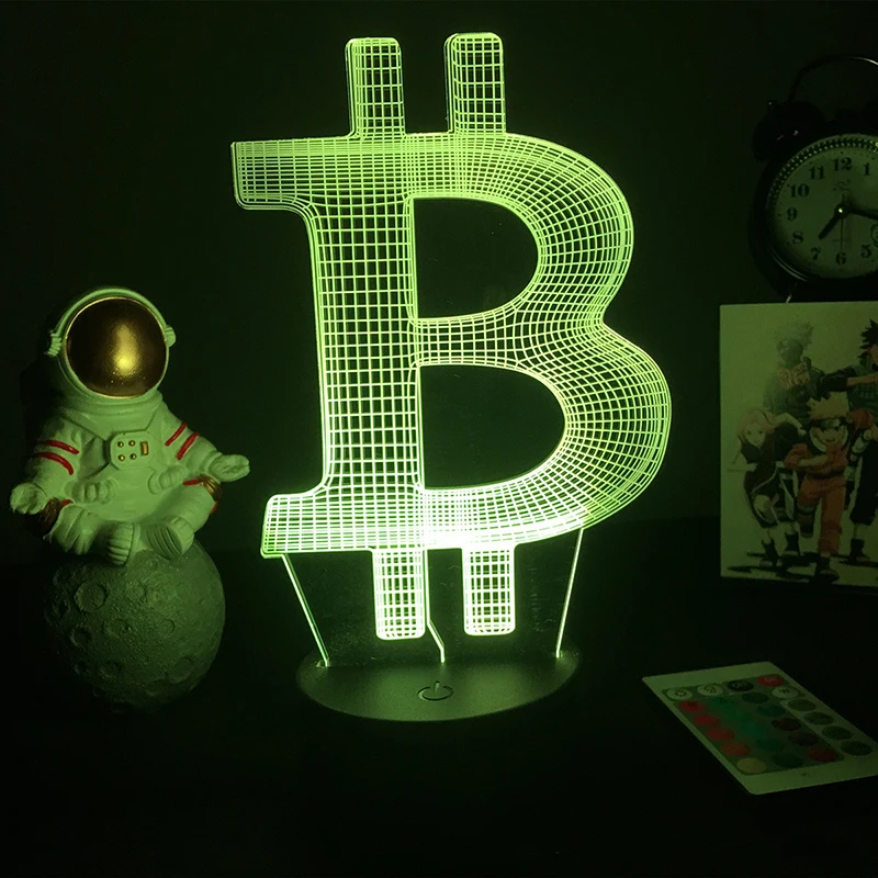 Bitcoin 3D Vision Acrylic Night Light Creative Seven Colorful Dimming Touch Charging LED Stereo Light Gift USB Atmosphere Light