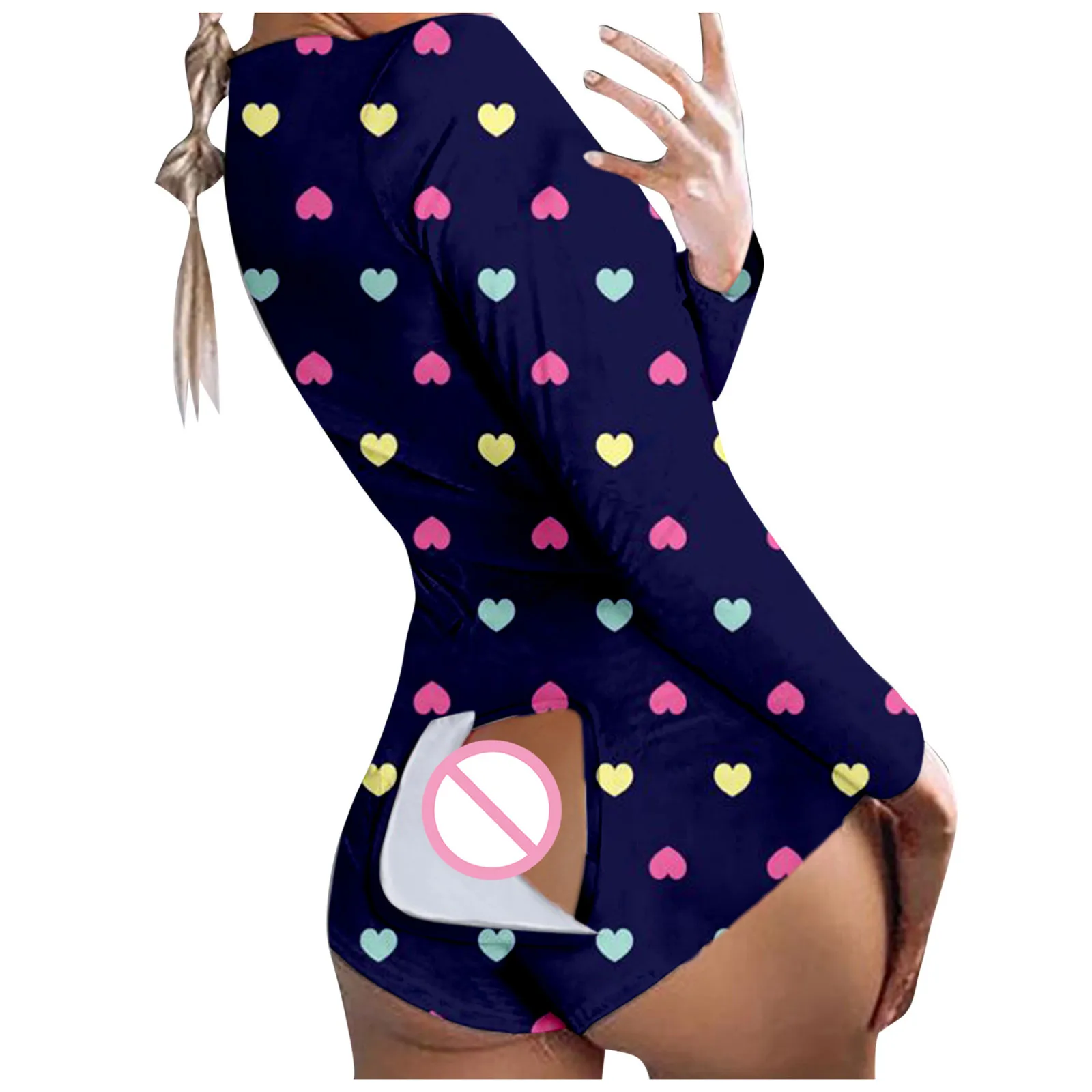 Damskie body Pijama zapinane na guziki nadruk w kształcie serca funkcjonalna klapa zapinana na guziki seksowny kombinezon dla dorosłych Abdl Onesie Pijama Stitch