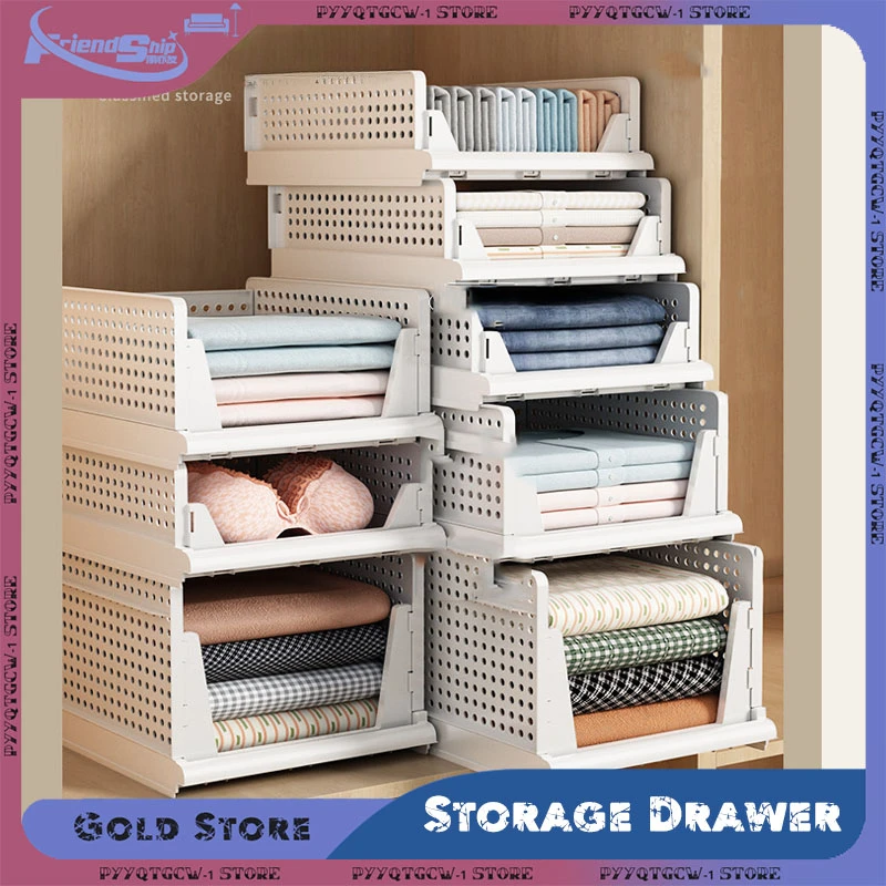 Foldable Clothes Storage Drawer High-capacity Plastic Storage Box Household Stackable Drawer Organization Household Accessories