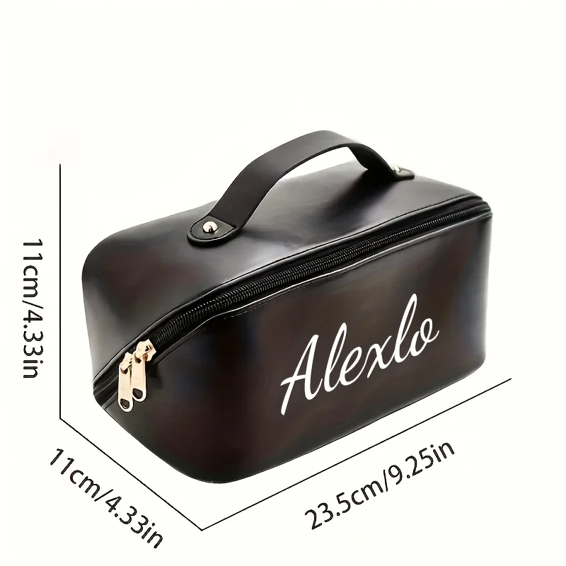 Personalized Embroidered Name Makeup Bag - Large Capacity Cosmetic Organizer with Zipper Closure and Top Handle - Pillow