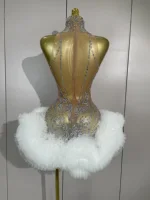STOCK Diamonds Mesh Sexy See Through Cocktail Mini Dress Women Eveing Luxury Birthday Party Singer Nightclub Show Stage Costume - Image 3