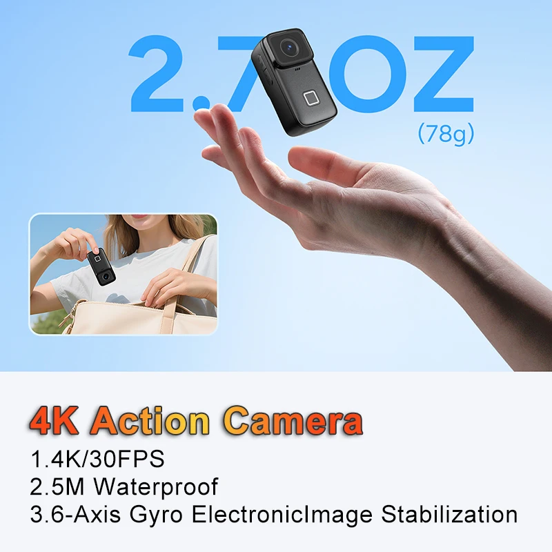 C200pro 4K Action Camera 5M Waterproof with 6-Axis GYRO FHD Video 5G WiFi Night Vision Portable Long Battery Life Sports DV