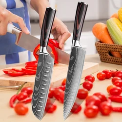 Cuchillo japonés Santoku de acero inoxidable, utensilio de cocina para cortar carne, carnicero, Chef profesional