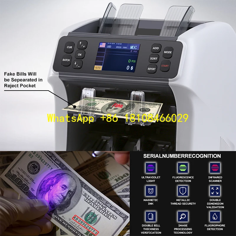 Efficient CAD Currency Cash Counter Machine for Bank Use High Quality Dual Pocket Banknote Sorter