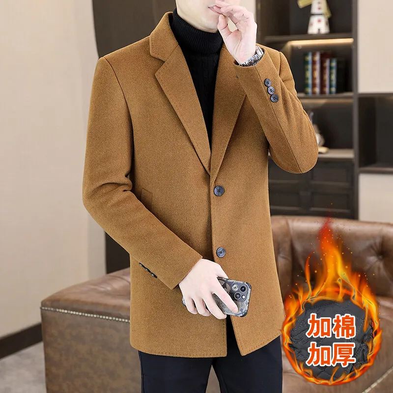 Autumn Korean Version Men's Woolen Jacket Medium Length Casual Business Trench Coat Wool Blends Social Streetwear Overcoat 4XL