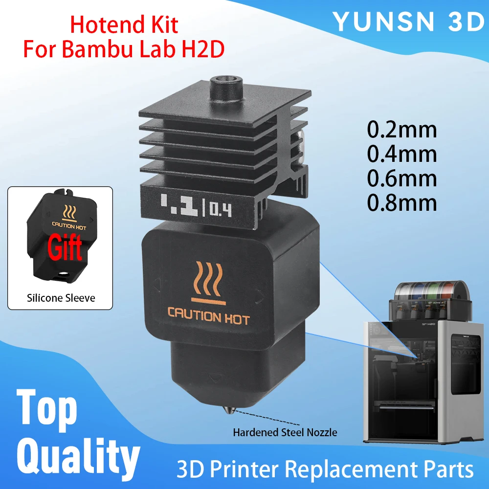 ترقية Hotend عدة ل Bambu Lab H2D H2S Hotend الصلب المقسى 0.2/0.4/0.6/0.8 مللي متر Hotend لاستبدال طابعة H2D فوهة ثلاثية الأبعاد