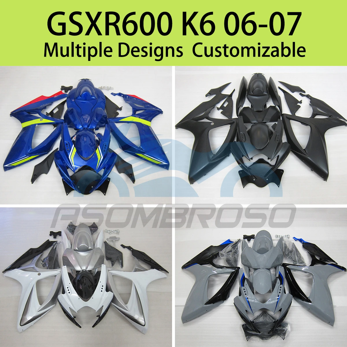 

GSXR600 GSXR750 06 07, обтекатели из АБС-пластика для SUZUKI GSXR 600 750 K6 2006 2007 Prime, комплект обтекателей для кузова мотоцикла