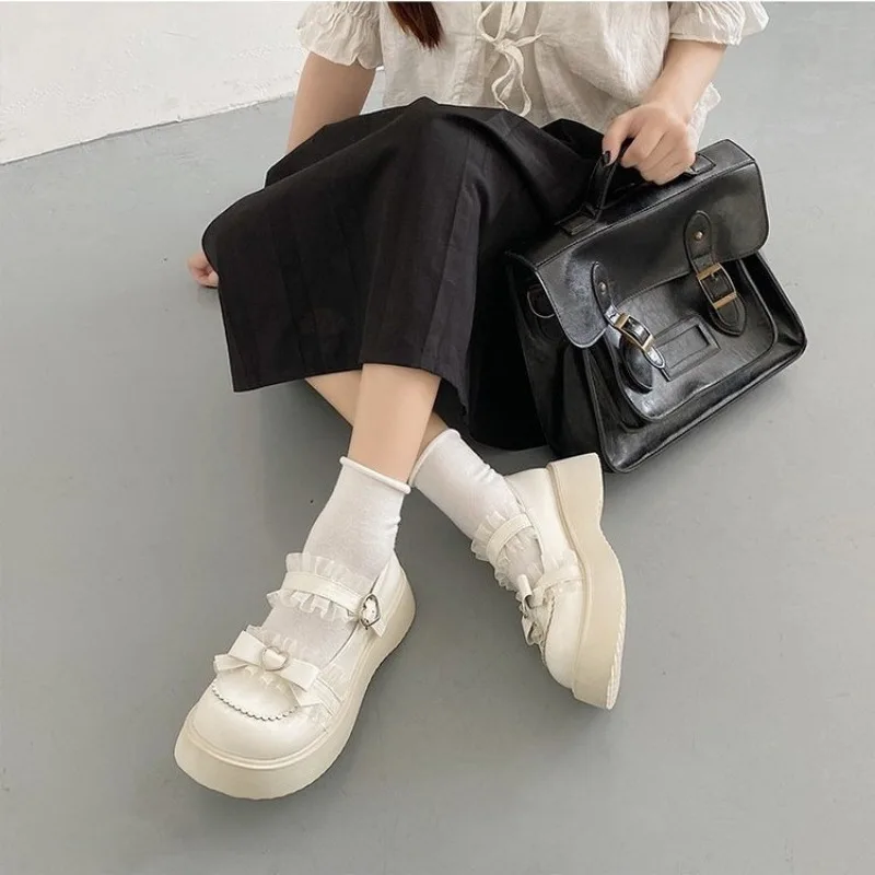 Cosplay Heel Beige Black Loafers Platform Talon Femme Escarpins Japanese Kawaii Lolita Shoes JK Uniform Pumpd Mary Janes Dress