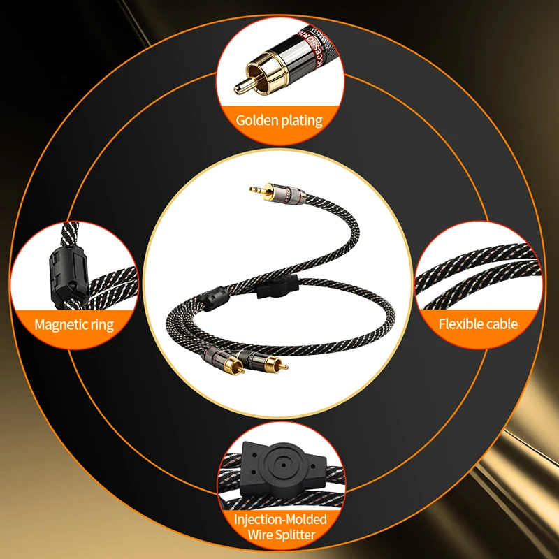 YYTCG HiFi 3.5 مللي متر إلى 2rca AudioCable 6N OFC AUX 3.5 مقبس استريو RCA YSplitter كابل ل MP3 MP4 PC مكبرات الصوت خلاط