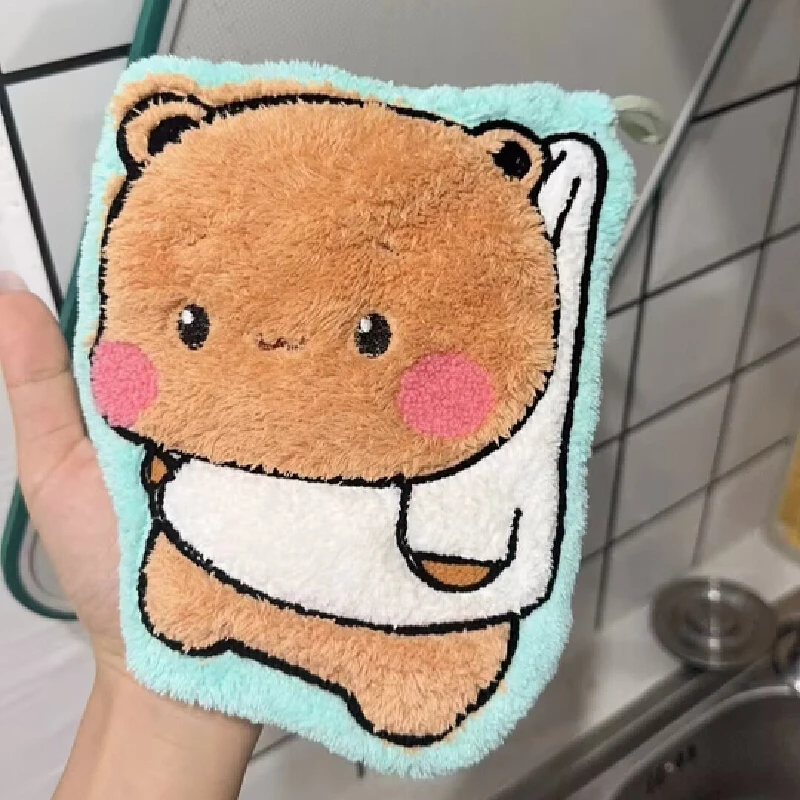 Kawaii Soft Bubu Dudu Handtuch, doppellagig, dick, saugfähig, aus Korallenfleece, zum Aufhängen, niedliches Cartoon-Handtuch für Zuhause – Detail 12