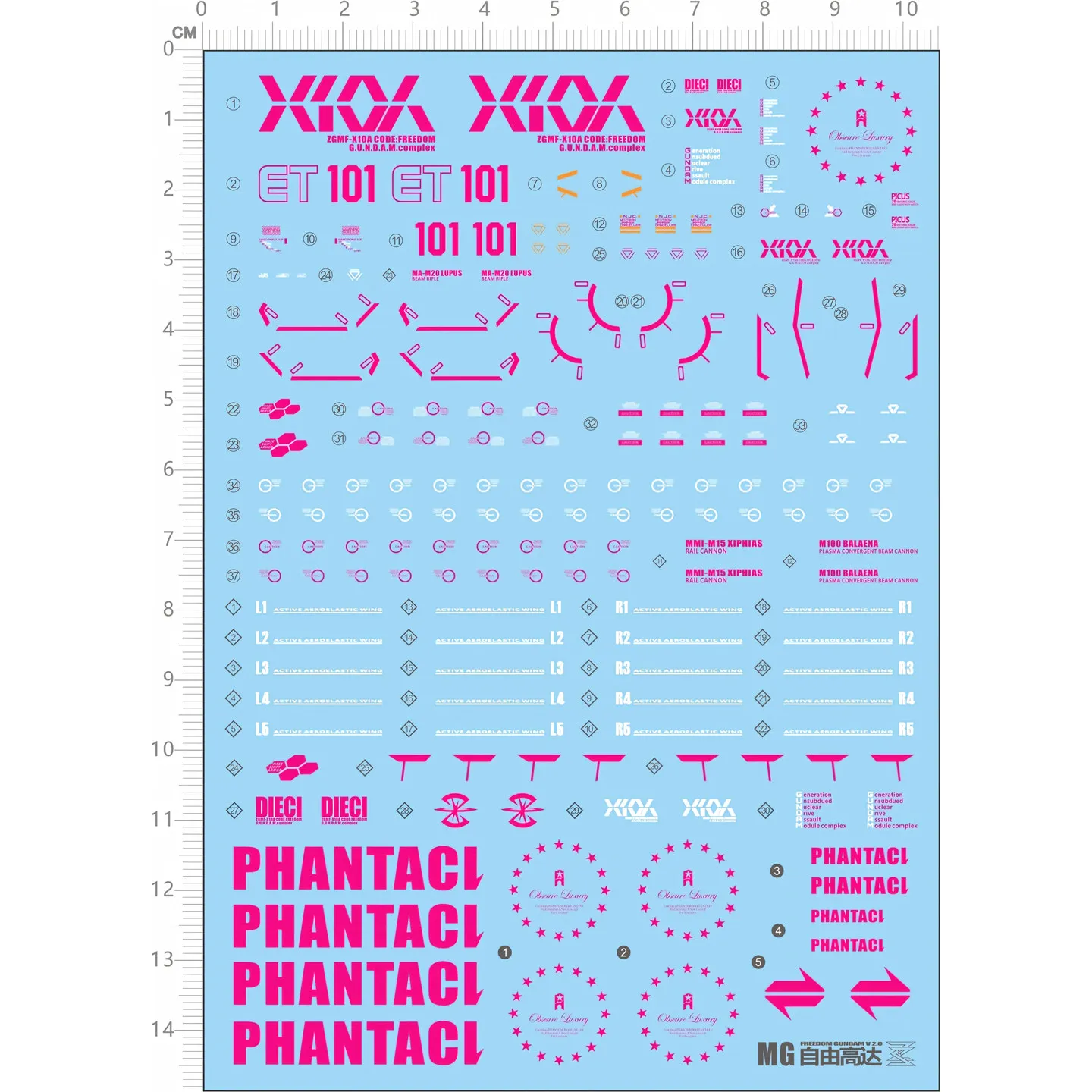 Model Water Slide Decal for MG 1/100 Phantaci Freedom Ver.J ZGMF-X10A JAY High Precision Water Transfer Decals