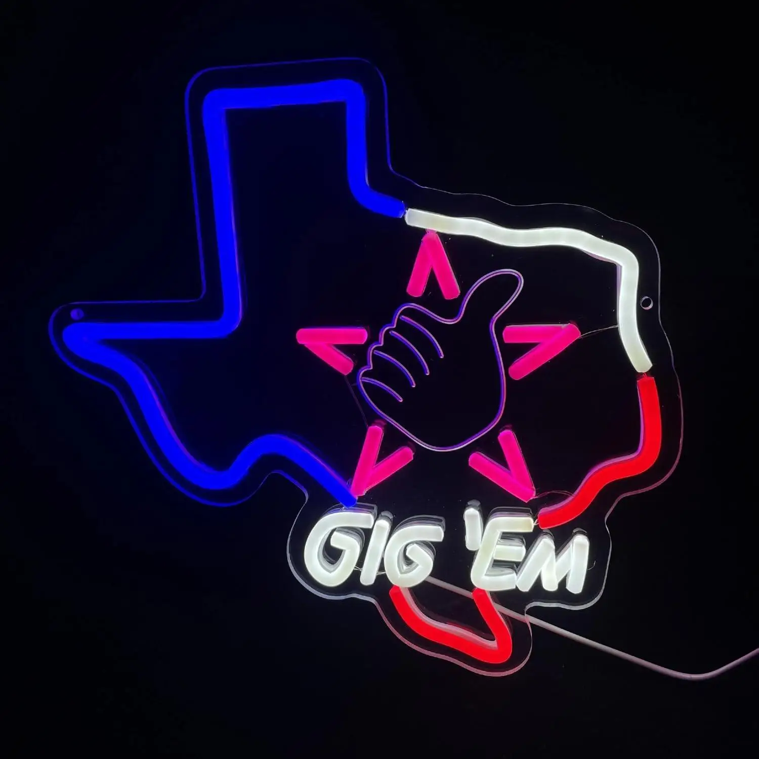 Gig EM Aggies Texas Neon Sign USB Dimmable LED Neon Lights for College Students Graduation Living Room Decoration Special Gifts