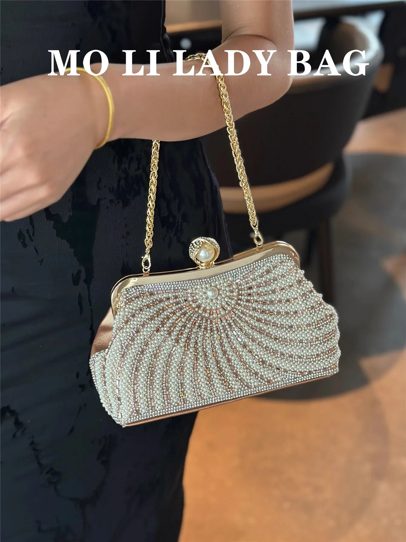 

High Quality Women Handbag Fashion Beads Beaded Banquet Bag Glitter Shiny Evening Bag Wedding Party Clutch Purse Shoulder Bag