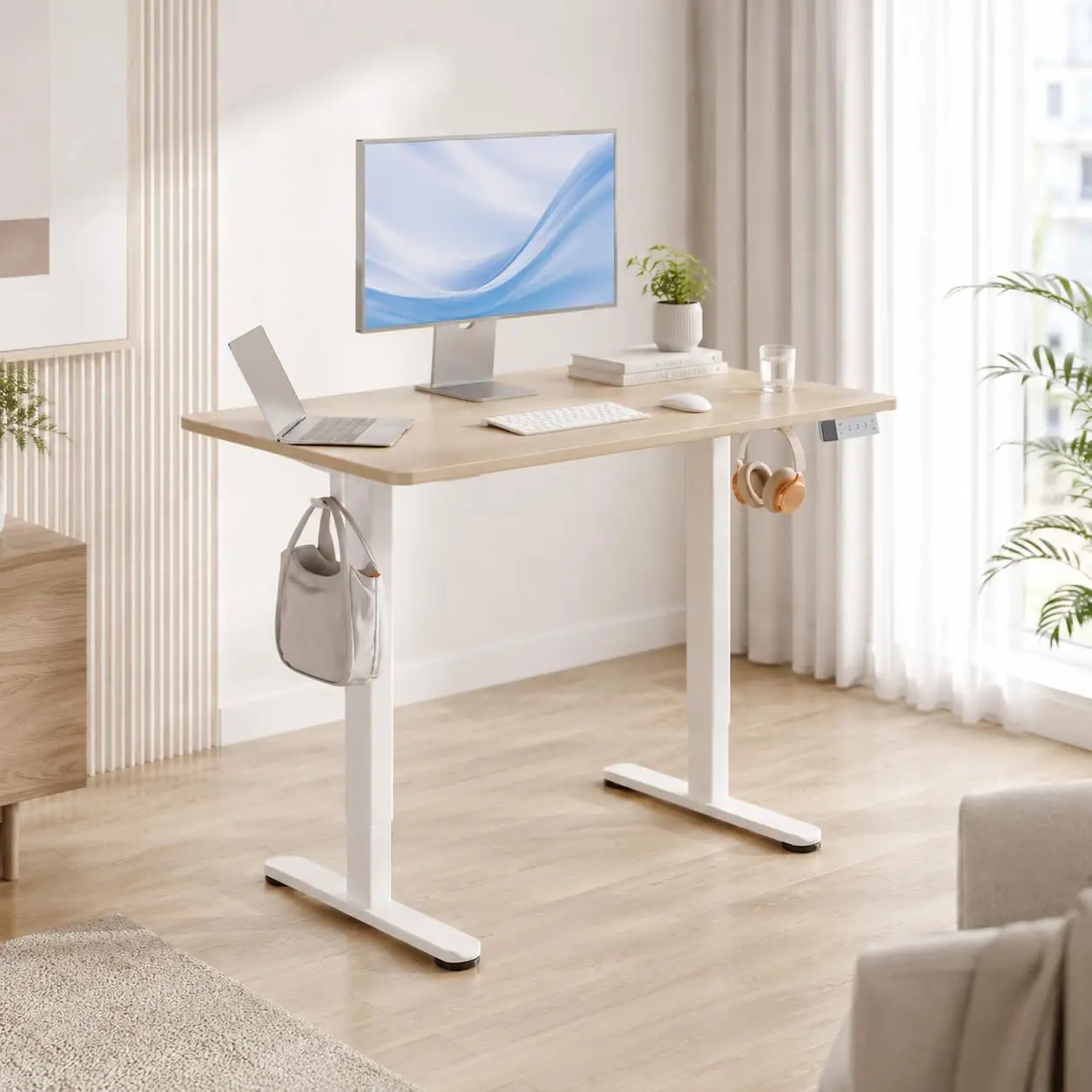 Electric Standing Desk 48x24 Inch Adjustable Height 156lbs Scratch-Resistant 3 Presets Cable Management, Customized