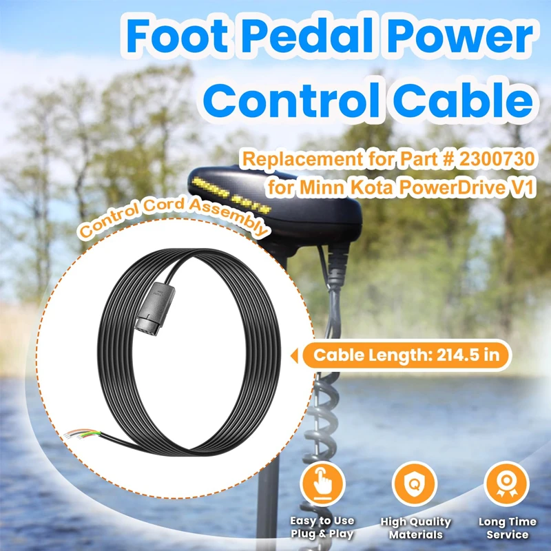 Power Control Cable for Minn Kota PowerDrive V1 Foot Pedal, # 2300730 Trolling Motor Extension Cord for 2006 & Older Models